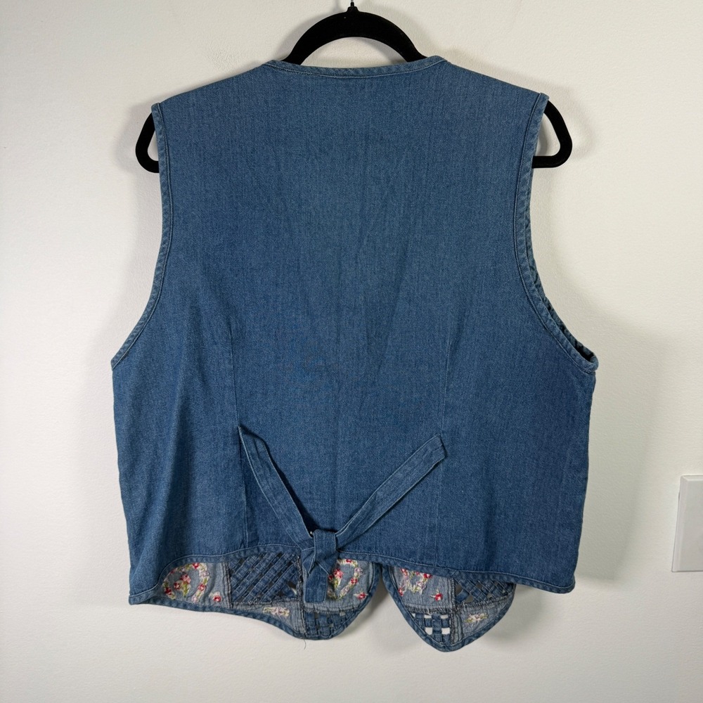 Bobbie Brooks Denim Vest Floral Embroidered Hearts Cottagercore Grannycore Large - Picture 7 of 9